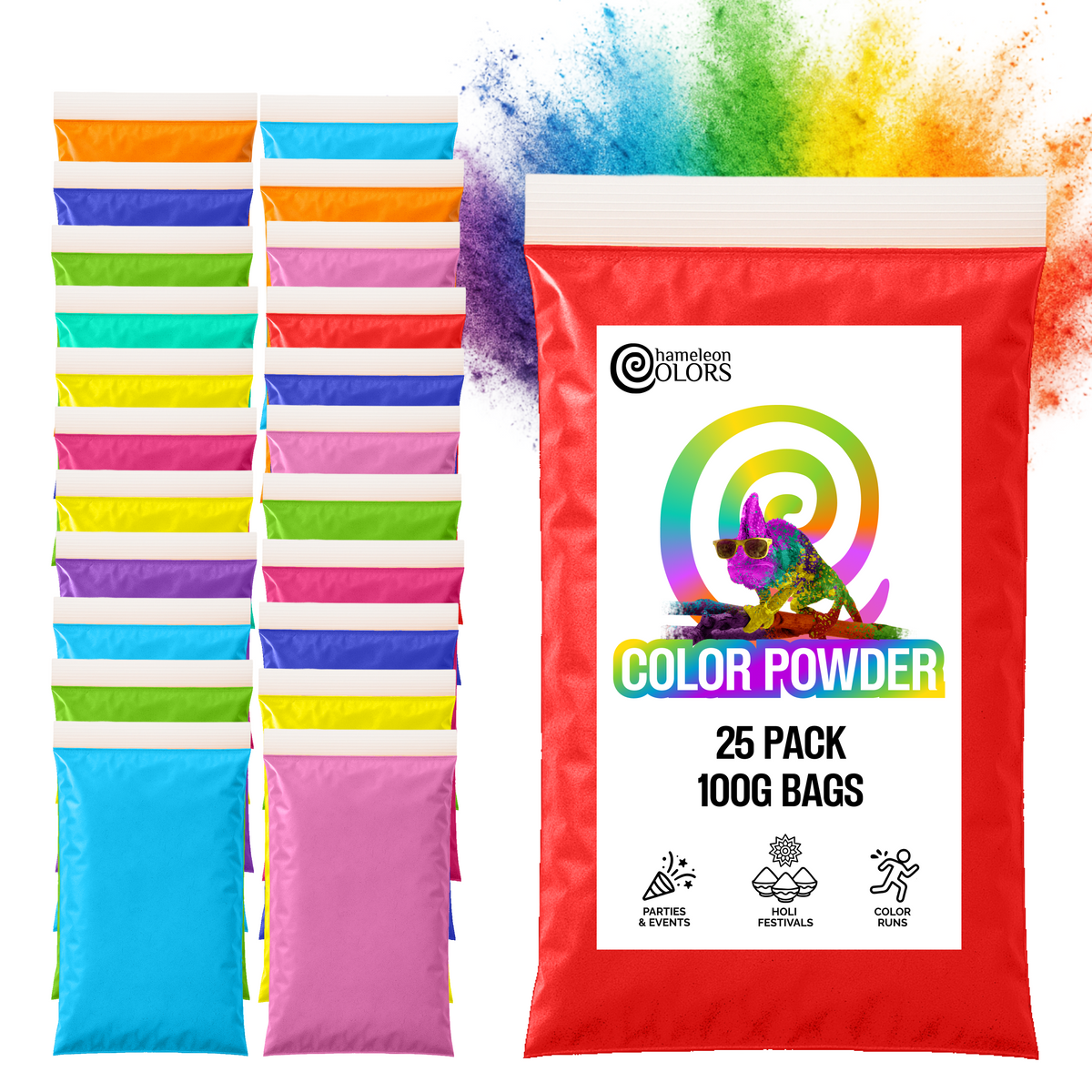 Holi Color Powder 100 Gram Bag - Wholesale - Chameleon Colors