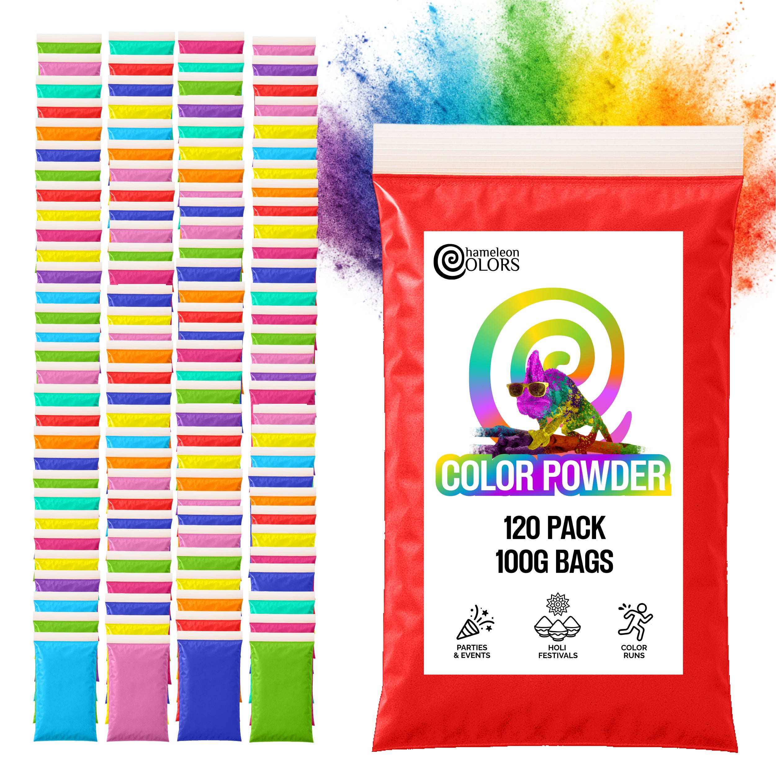 Holi Color Powder 100 Gram Bag - Wholesale - Chameleon Colors