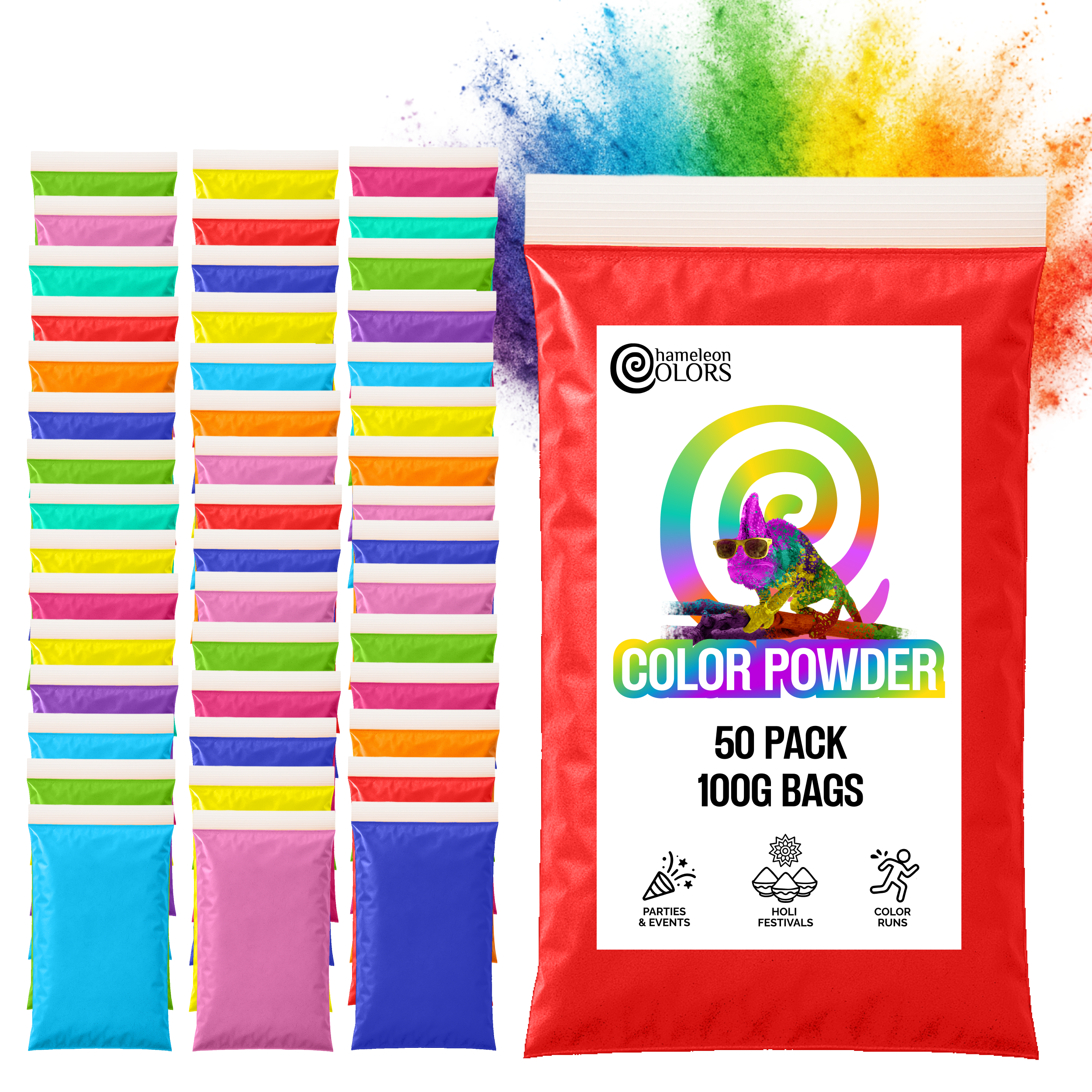 Holi Color Powder 100 Gram Bag - Wholesale - Chameleon Colors