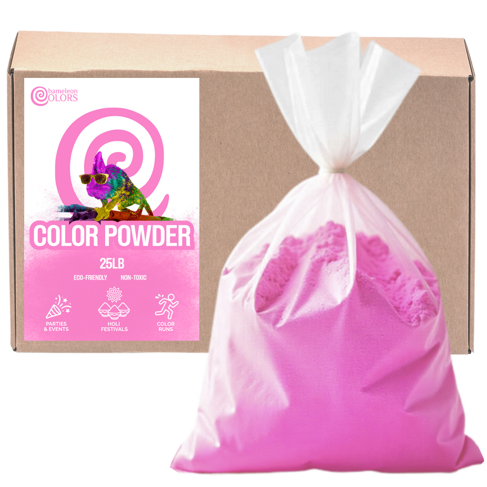 Chameleon Colors pink color powder in branded bag, vibrant holi colors powder for artistic use.